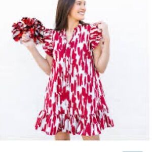 Michelle McDowell Dress red white ruffle cap sleeve medium